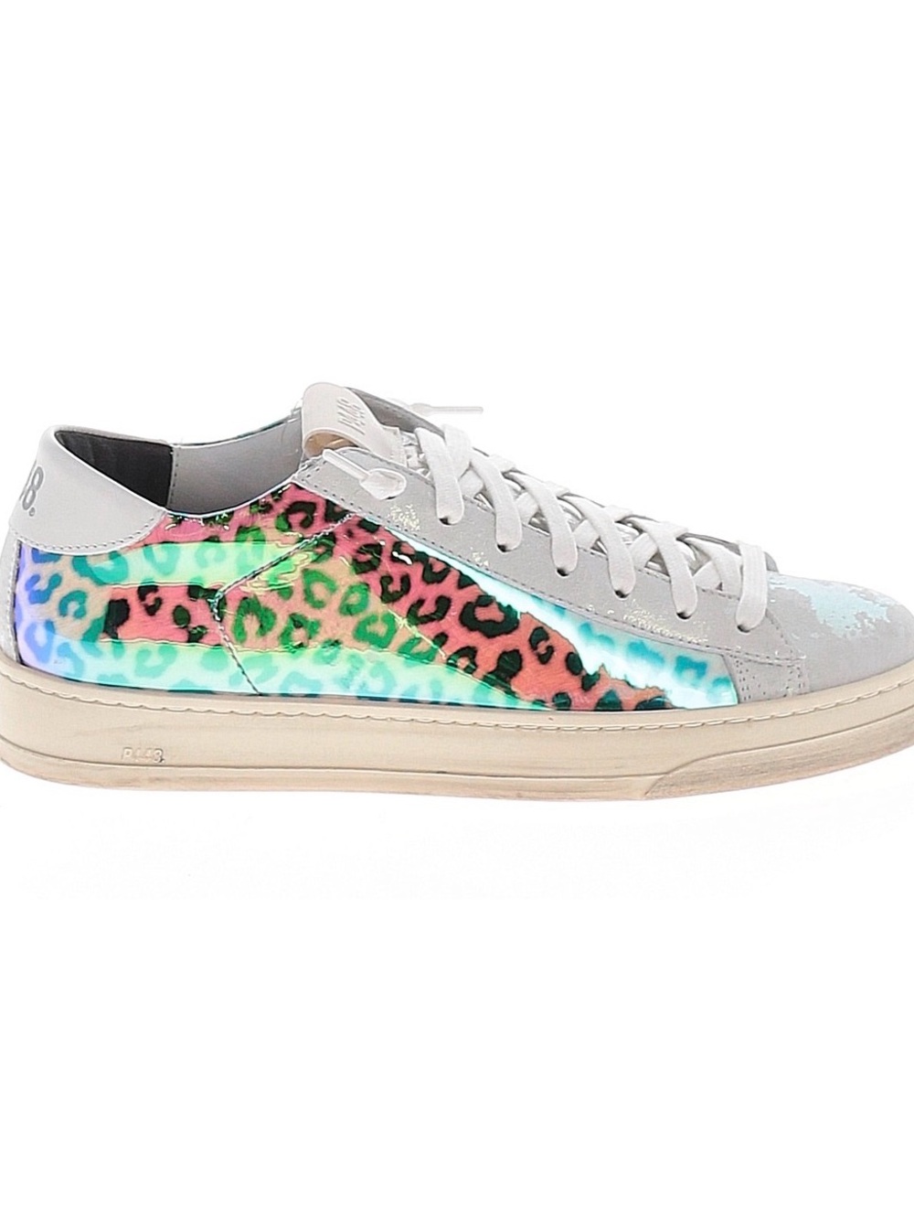 P448 White Sneakers with Iridescent Multicolor Leopard Panel